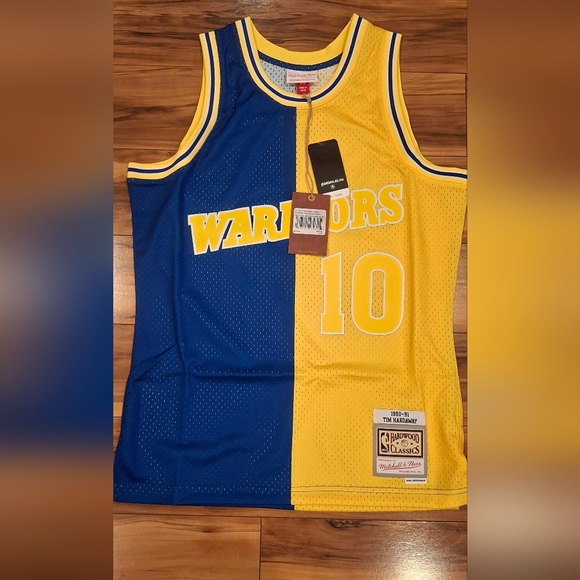 Mitchell & Ness Other - Mitchell & Ness Warriors Split Blue Yellow Jersey Tim Hardaway Mens Medium